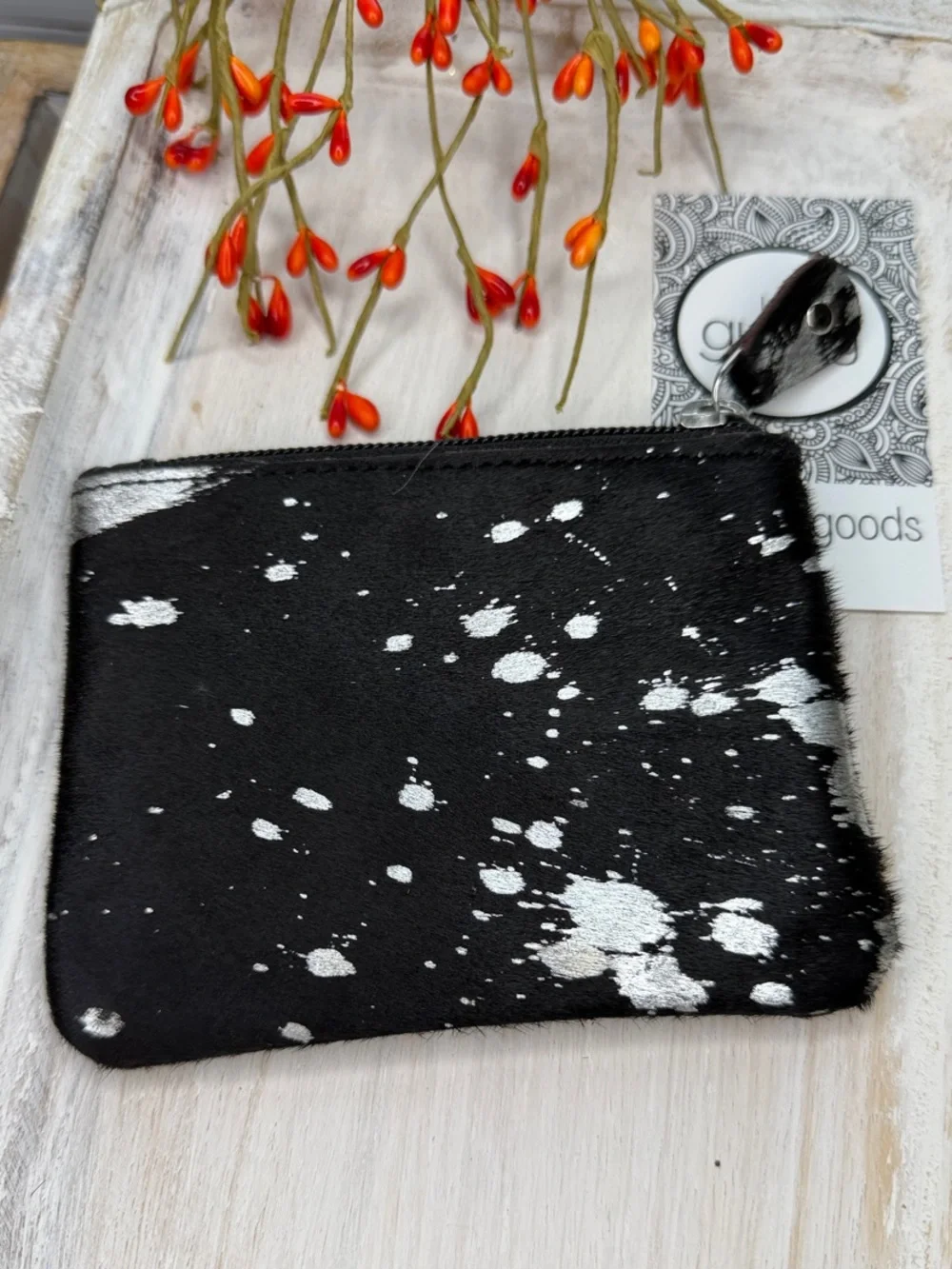 Keep it Gypsy Black Speckled Wristlet Coin Purse with Rhinestone Accent